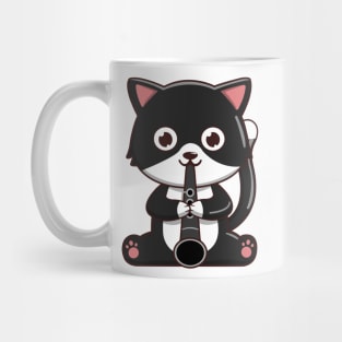 Cute Tuxedo Cat Playing The Clarinet Mug